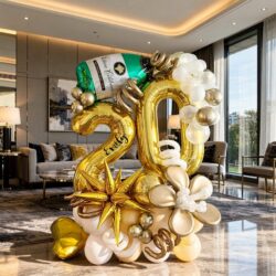 Alternative view of GB Green champange balloon centerpiece