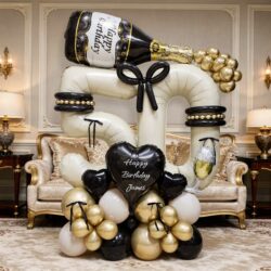 Alternative view of Golden Wine Digits Signature Balloon Centerpiece