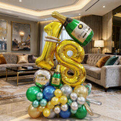 Alternative view of Happy Birthday Champagne Wine Signature Balloon Centerpiece