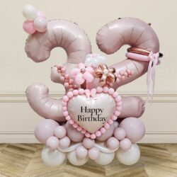 Pastel Pink Floral Birthday Balloon Centerpiece
