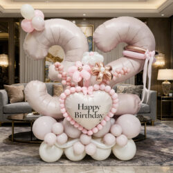 Alternative view of Pastel Pink Floral Birthday Signature Balloon Centerpiece