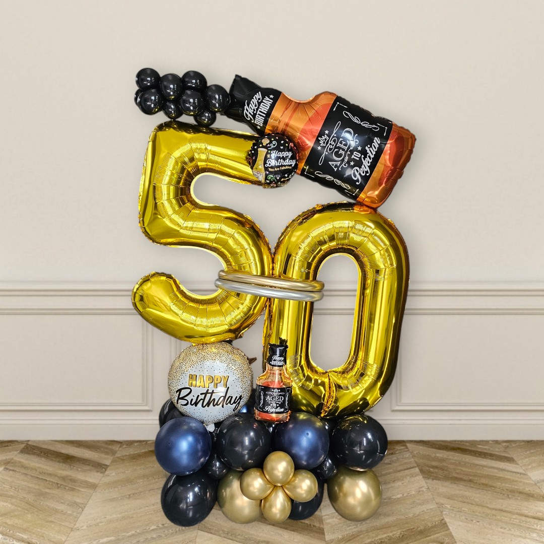 Whiskey Wine Birthday Balloon Centerpiece