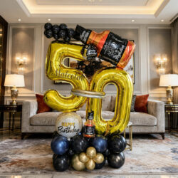 Alternative view of Whiskey Wine Birthday Signature Balloon Centerpiece
