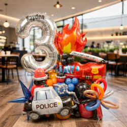 Alternative view of Emergency Rescue Team Birthday Signature Balloon Centerpiece