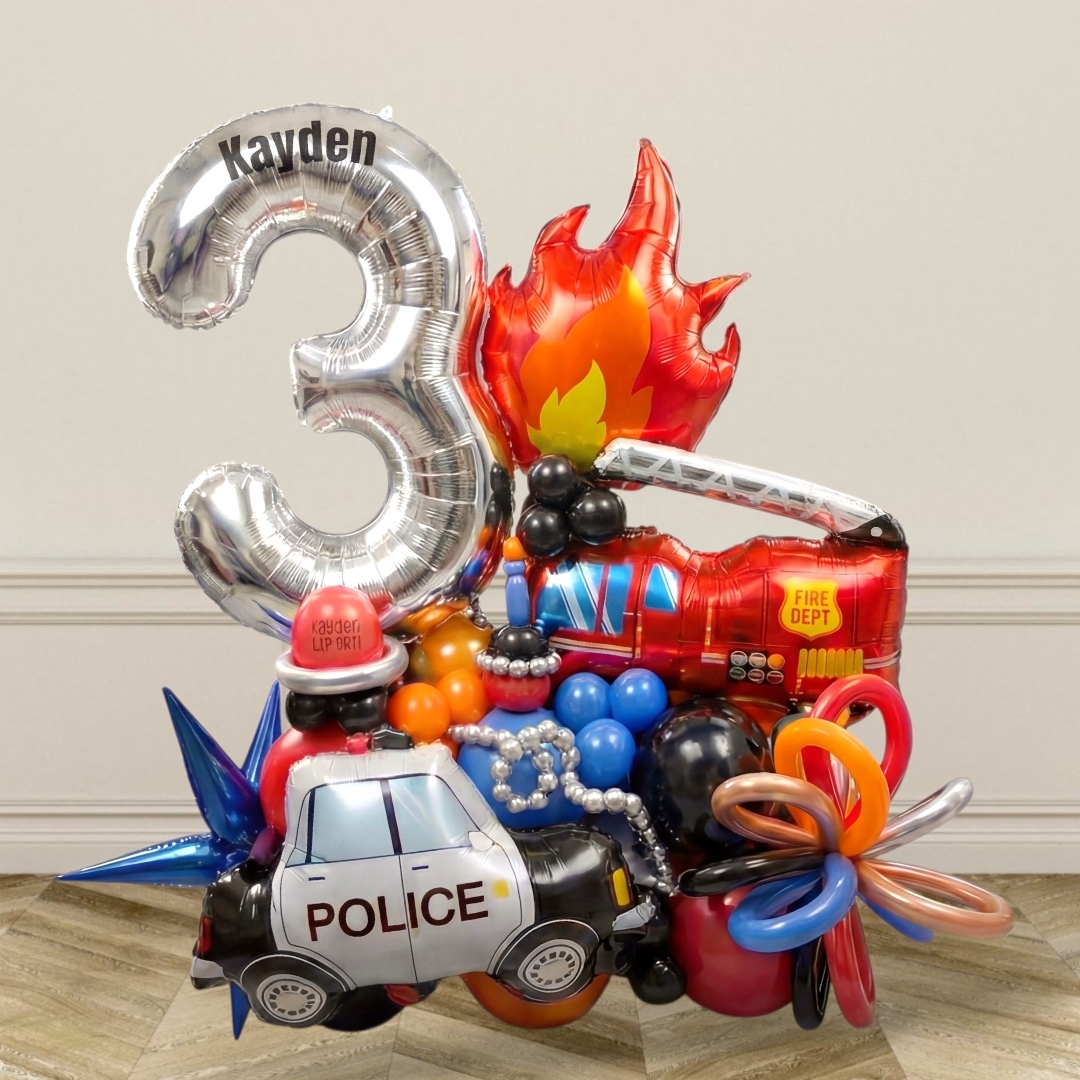 Emergency Rescue Team Fire Engine Police Car Birthday Balloon Centerpiece