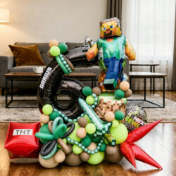 Alternative view of Minecraft World Happy Birthday Signature Balloon Centerpiece